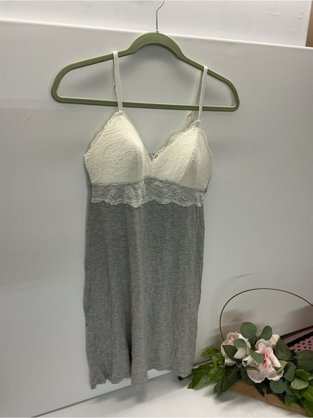 Women's Lace-Trim Slip Dress - Cream & Gray